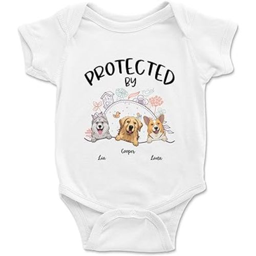 Gossby Custom Baby Onesie - Baby Boy, Girl Bodysuit with Dog Design, Name - Newborn, Baby, New Parents Gift - 0-24 Months
