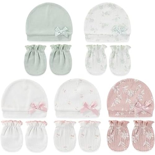 Cute Baby Girl Hats Mittens Set 10-Pack New Born Boy Caps Gloves Suit 0-6 Months Infant Accessories