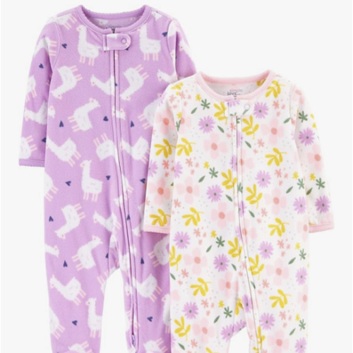 Simple Joys by Carter's Baby Girls' Cotton and Fleece Footed Sleep and Play, Pack of 2