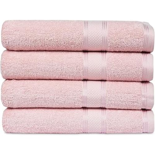 Casa Lino Blush Pink Bath Towels Set of 4 (54" x 27") - Large Bathroom Towel Set - 100% Cotton Towels for Bathroom - Highly Absorbent & Quick Dry Bath Towel Multipack - New Apartment Essentials
