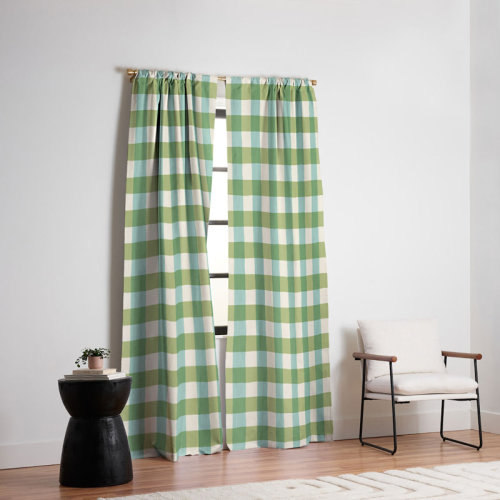 Gracie Oaks Avenie Fruit Salad Gingham Green Blackout Window Curtian Set of 2 & Reviews | Wayfair