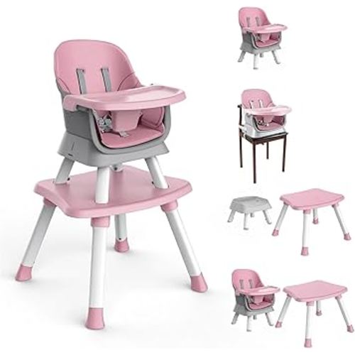 7 in 1 High Chair, Convertible High Chairs for Babies and Toddlers, Infant Dining Booster Seat, Table and Seat Set, Removable Tray, Pink