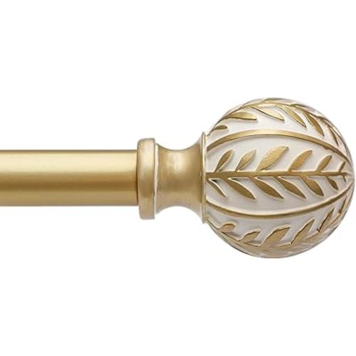 Gold Curtain Rods for Windows 48 to 84 inch,1" Adjustable Heavy Duty Window Curtain Rod with Leaf Finials,Rustic Decorative Drapery Rods Set,Size:36-88''