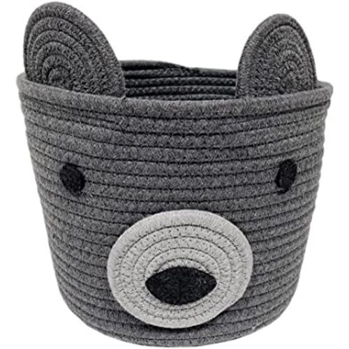 Levtex Baby - Grey Bear Rope Storage Basket - Nursery Accessories - Measurements: (8 x 8 x 10in.)