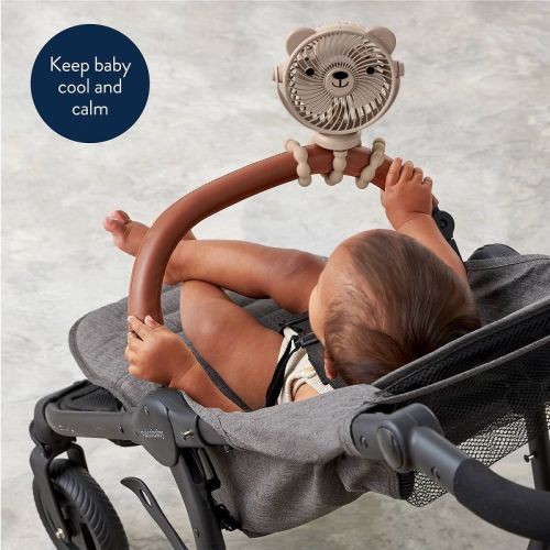 Itzy Ritzy Itzy Breeze 3-Speed Stroller Fan with Rechargeable Battery and Easy Attach Design - Tan Bear