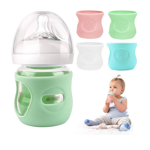 4 Pack Silicone Sleeves for Philips Avent Glass Bottle 4 oz, Anti Breakage Baby Bottle Holder, Compatible Philips Avent Glass Natural Baby Bottle 4 oz, Anti-Scald, BPA Free