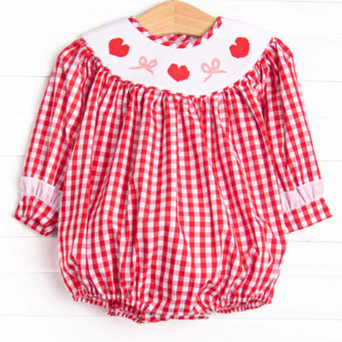 Romance and Ribbons Smocked Bubble, Red – Stitchy Fish | 9M