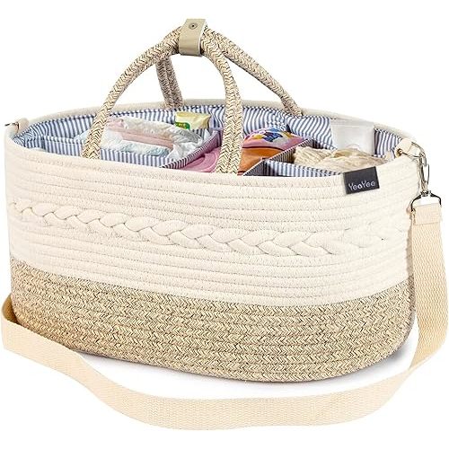 X-Large Baby Diaper Caddy Organizer, 100% Cotton Nursery Storage Basket