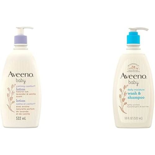 Aveeno Baby Calming Comfort Moisturizing Lotion with Relaxing Lavender & Vanilla Scents & Baby Daily Moisture Gentle Bath Wash & Shampoo with Natural Oat Extract, Hypoallergenic, 532mL