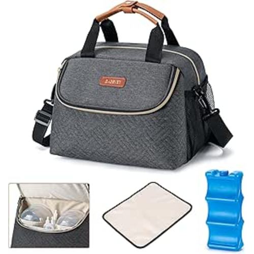 Breastmilk Cooler Bag with Ice Pack Fits 6 Baby Bottles up to 9 Ounce, Wearable Breast Pumps Cooler Bag for Nursing Mom Daycare, Work, Travel- Dark Grey