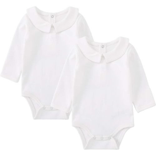 pureborn Baby Romper Bodysuits 2-Pack Unisex Soft Cotton One-Piece Outfit for Infant Boys Girls 0-24 Months - White - 9-12 Months