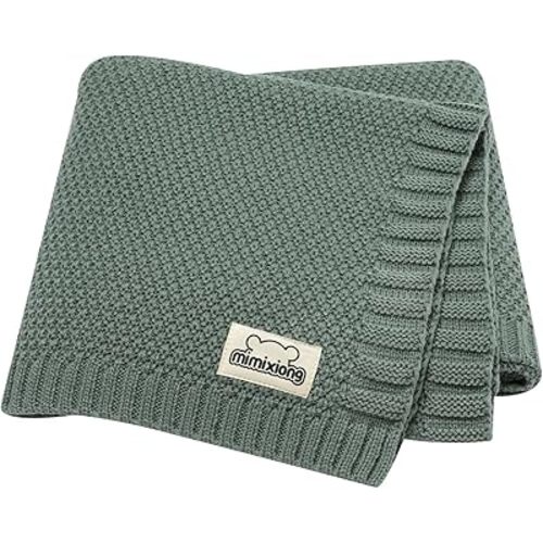 mimixiong Baby Blanket Knit Swaddle Blanket Soft Warm Crochet Neutral Receiving Unisex Baby Blanket for Boys and Girls Dark Greenish 40 x30 Inch