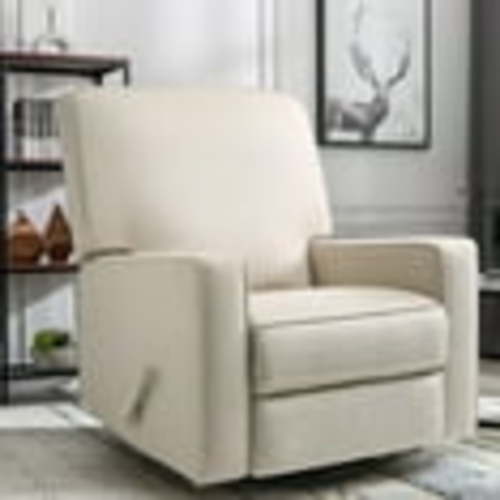 Harkawon Swivel Rocker Recliner Chair, High Back Glider with Linen Fabric, Nursery & Living Room Ergonomic Lounge Chair for Small Spaces, Beige