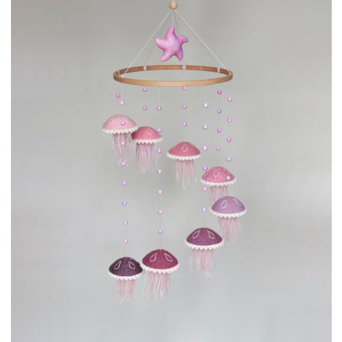 Baby mobile with jellyfish - Mobile baby ocean - Nursery mobile girl - Crib mobile nautical - Hanging mobile sea - Pink purple cot mobile