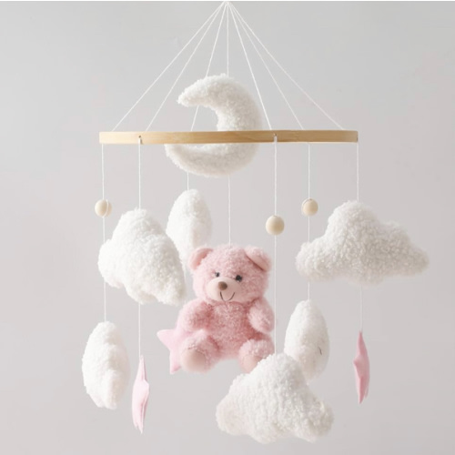 EERKEOD Baby Crib Mobile Bear Nursery Mobile for Boys Girls Teddy Velvet Mobile Nursery Decor for Infant Bedroom Hanging Baby Mobile for Bassinet Newborn Baby Gift（Pink Bear）