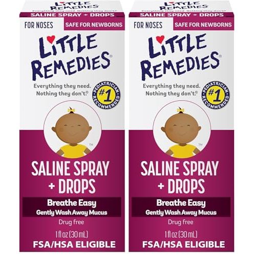 Little Remedies Sterile Baby Saline Nasal Spray and Drops, Safe for Newborns to Relieve Stuffy and Dry Noses, 1 Fl Oz (Pack of 2)