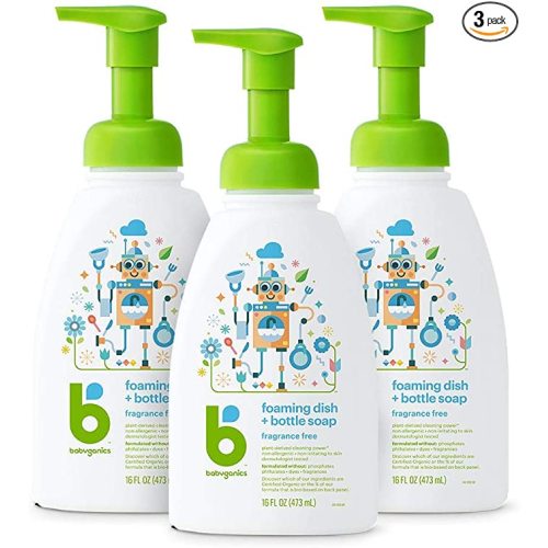 Babyganics Foaming Dish & Bottle Soap, Pump Bottle, Fragrance Free, 16oz, 3 Pack