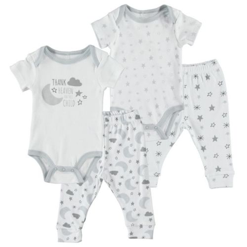 Bg Baby Gear Gender Neutral Baby Clothes Layette Set Footless Sleep And Play 4 Pack Stars & Moon Heaven Gray 3-6m