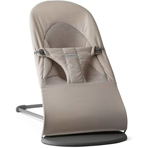 BabyBjörn Bouncer Balance Soft, Sand Gray, Woven/Jersey, Tri-Fabric | 2-in-1 Adjustable Baby Bouncer Seat and Toddler Chair, Newborn to Toddler (8-29 lbs), 4 Positions, Lightweight & Portable