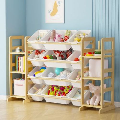 Toy Storage Organizer with 6 Shelves & 12 Bins, Kids Bookshelf and Bin Shelf for Bedroom, Playroom Organization and Decor