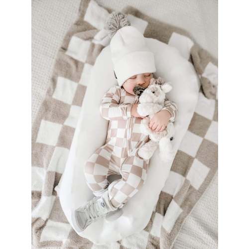 Boys Soft Sleepers With Double Zippers - Tan/Blush Check