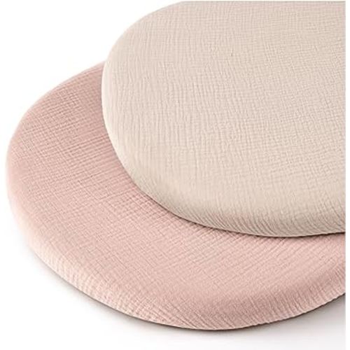 MairMore Muslin Bassinet Sheets for Baby Neutral, Soft Breathable Cotton Fitted Sheets for Oval, Rectangle, Hourglass Bassinet Mattress/Pad - 2 Pack (Ivory& Pink)