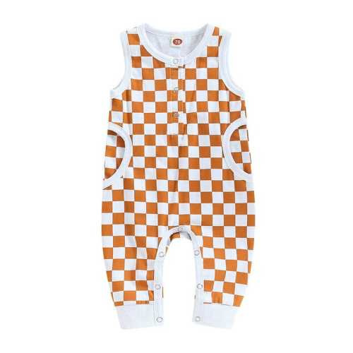 Unisex Baby Sleeveless Checkered Buttoned Jumpsuit– The Trendy Toddlers