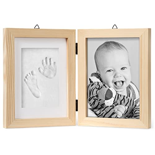 chuckle Baby Hand and Footprint Kit with Hangers - Personalized Newborn Baby Gifts for Baby Boys, Baby Girls, Baby Registry, Nursery Decor & New Mom - Baby Footprint Kit, Baby Handprint Kit (Pine)