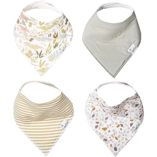 Copper Pearl 4 Pack Soft Cotton Baby Bibs for Drooling and Teething, Absorbent Drool Bibs for Baby Girl and Boy, Adjustable to Fit Newborns to Toddlers, Tons of Styles (Rex)
