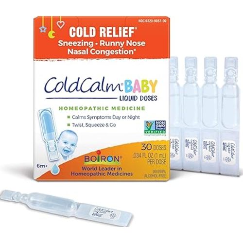 Boiron ColdCalm Baby Single-Use Drops for Relief from Cold Symptoms of Sneezing, Runny Nose, and Nasal Congestion - Sterile and Non-Drowsy Liquid Doses - 30 Count