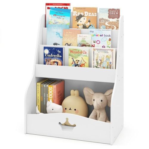 Costway Kids Bookshelf 4-Tier Wooden Bookcase Toy Storage Organizer Montessori Bookshelf
