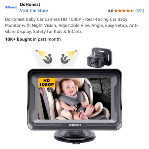 DoHonest Baby Car Camera HD 1080P - Rear-Facing Car Baby Monitor with Night Vision, Adjustable View Angle, Easy Setup, Anti-Glare Display, Safety for Kids & Infants