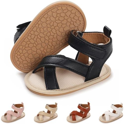 Baby Boys Girls Sandals Rubber Sole Outdoor First Walker Toddler Girls Boys Summer Shoes - 3-6 Months Infant - J# Black