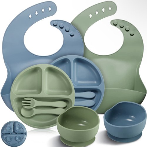 Potchen 10 Pack Silicone Baby Feeding Set (Blue, Green)