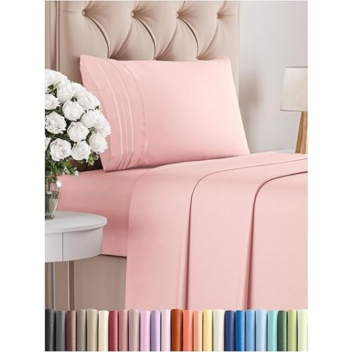 Twin Size 3 Piece Sheet Set - Comfy Breathable & Cooling Sheets - Hotel Luxury Bed Sheets for Women, Men, Kids & Teens - Deep Pockets, Easy-Fit, Wrinkle Free Sheets - Baby Pink Oeko-Tex Bed Sheet Set