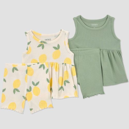 Carter's Just One You® Baby Girls' 4pc Lemon Peplum Tank Top and Capri Pants Set - Green/Yellow 24M