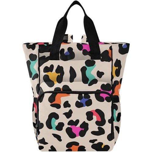 Bolaz Diaper Backpack for Moms,Multifunction Baby Nappy Changing Bags with Insulated Pockets,Brown Leopard Print Pattern