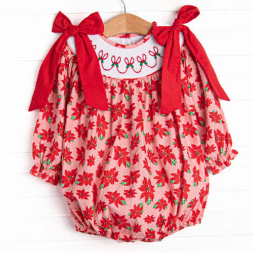 Poinsettia Promise Smocked Bubble, Red – Stitchy Fish