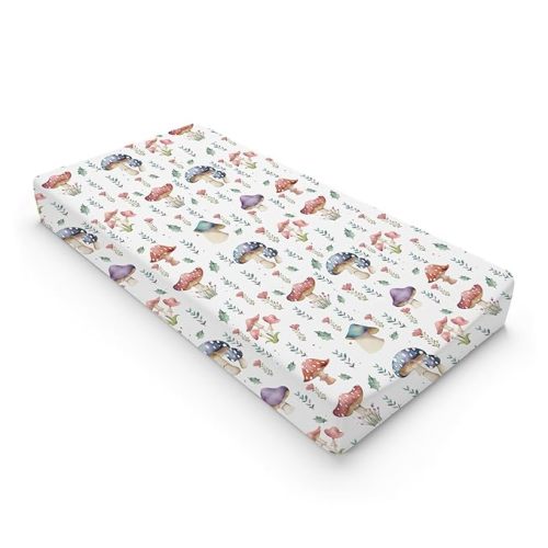 Watercolor Mushroom Forest Changing Pad Covers Colorful Mushroom Floral Leaves Baby Diaper Change Table Sheets for Boy Girl Fantasy Soft Breathable Stretch Changing Pad Table Mats 32''x16''