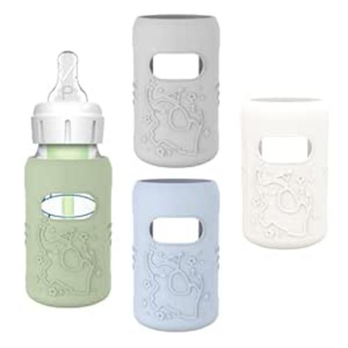 KingKam 4 Pack Silicone Sleeves for Dr. Brown's Glass Baby Bottles, Anti Breakage Baby Bottle Sleeves Holder, Compatible with Dr. Brown's Newborn Narrow Glass Baby Bottles 4oz