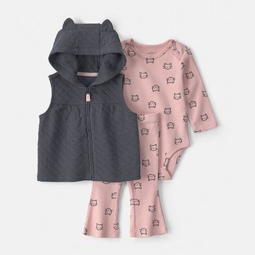 Baby Girl Carter's 3-Piece Cat Hooded Vest, Bodysuit & Pants Set