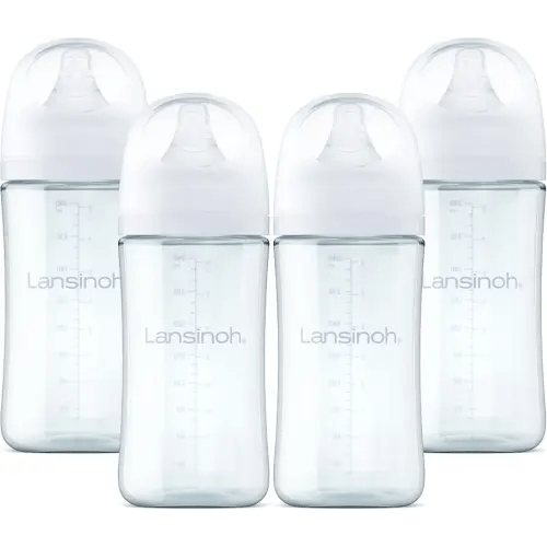 Lansinoh Anti-Colic Glass Baby Bottles, White Collar, 8 Ounces, 4 Count
