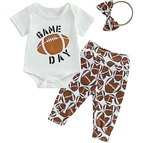 Newborn Baby Girl Clothes Letter Short Sleeve Football Romper Top Love Pants Set Infant Cute Outfits
