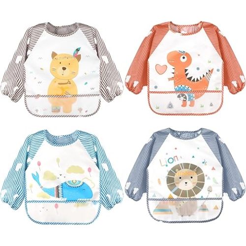 Accmor Long Sleeve Baby Bibs, Waterproof Sleeved Bibs Smock for Toddler Baby Girls Boys Eating Feeding