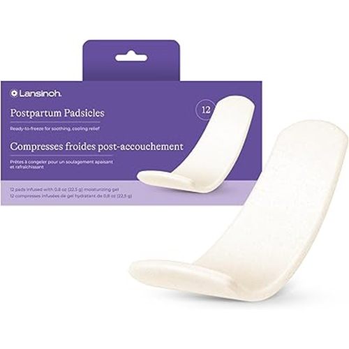 Lansinoh Postpartum Cooling Pads, Perineal Ice Packs, 12 Count, Witch Hazel Pads for Postpartum Care, Postpartum Essentials Padsicles with Cooling and Comforting Aloe Vera