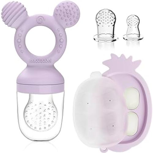 Teething Toys, Baby Fruit Feeder, Breastmilk Popsicle Molds for Baby Cooling Relief, BPA Free Silicone Baby Food Feeder for Safe Infant Self Feeding, Teething Pacifier 4 Month+ (Purple)