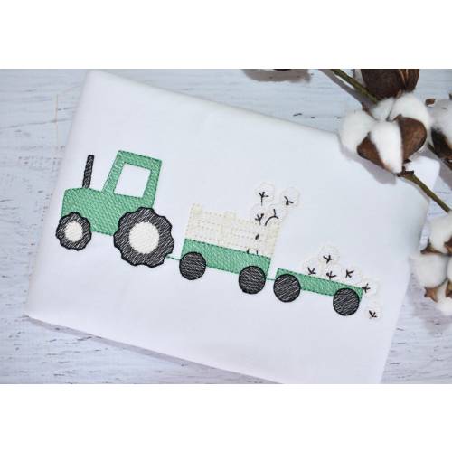 Cotton Boll Tractor Shirt - Sketch Embroidery Shirt - Personalized Shirt - Cotton Field Shirt - Fall Bodysuit