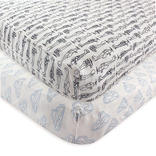 Hudson Baby Unisex Baby Cotton Fitted Crib Sheet, Airplane, One Size