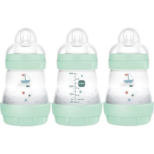 MAM Easy Start Anti Colic Baby Bottle, Easy Switch Between Breast and Bottle, Reduces Air Bubbles, 3 Pack, Newborn, Boy, Turquoise Green