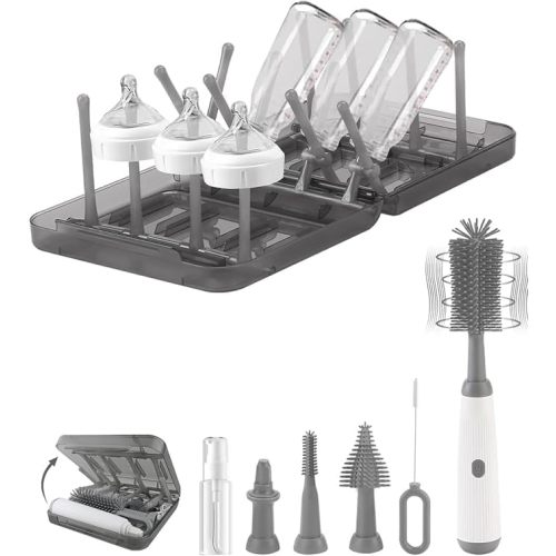 Angeland Electric Baby Bottle Brush Cleaner for Travel, Portable Electric Bottle Brush, Gray, NPS01